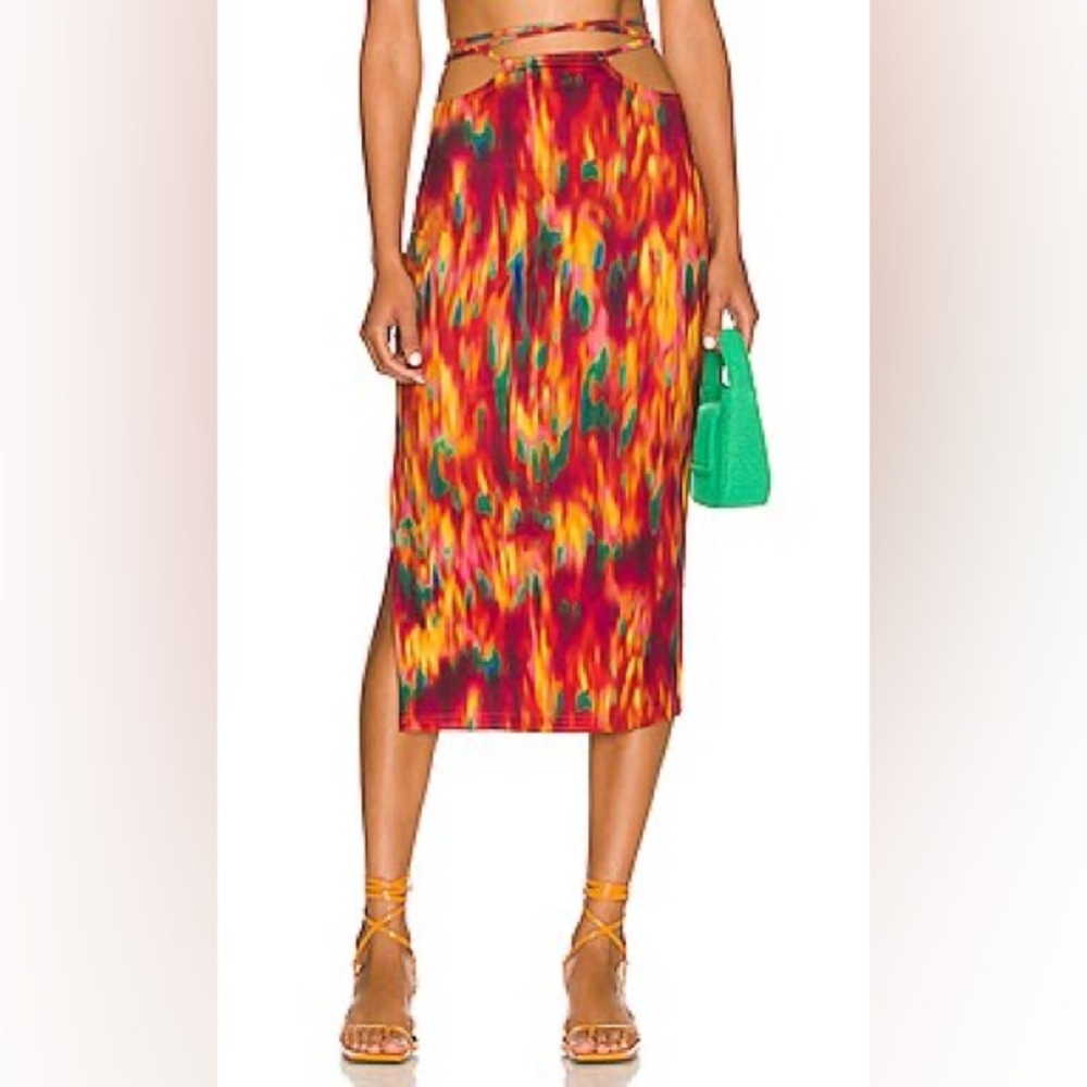 WeWoreWhat Cutout Midi Skirt Fire Tie Dye Spicy Orange Multi Large